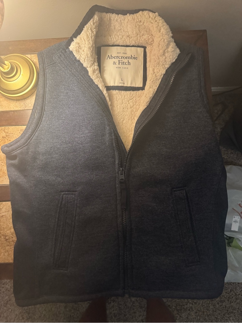 Abercrombie & Fitch Navy Sherpa-Lined Zip Vest